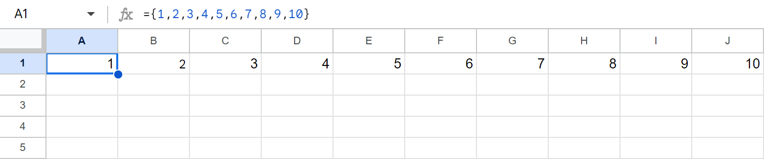 Create a horizontal array in Google Sheets.