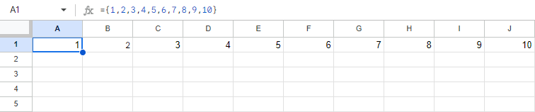 Create a horizontal array in Google Sheets.