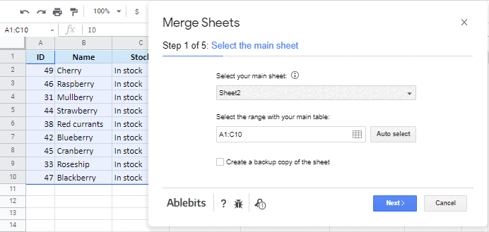 How Merge Sheets updates records for matching data adds non-matching rows.
