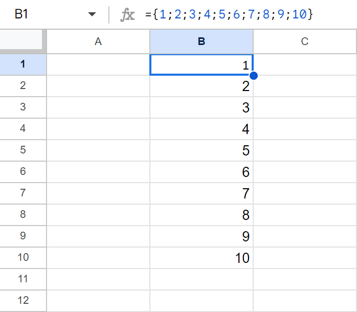 Create a vertical array in Google Sheets.