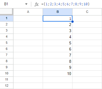 Create a vertical array in Google Sheets. 