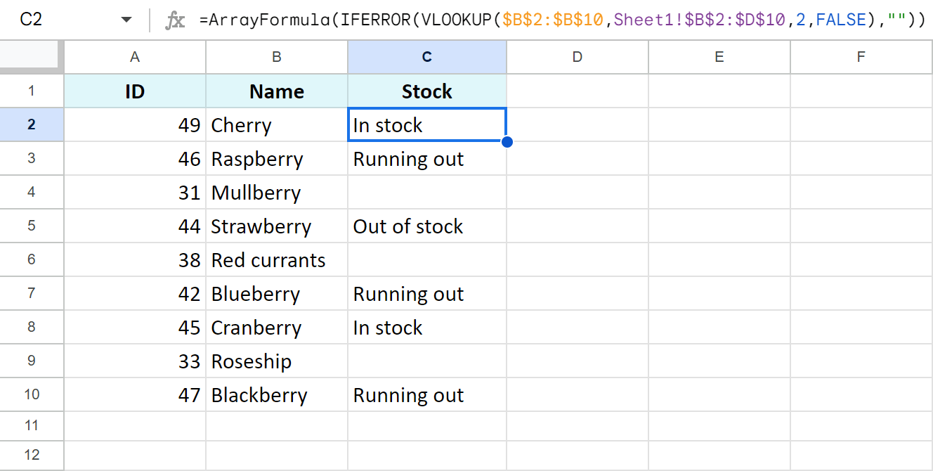 Use VLOOKUP to merge Google sheets and update cells.