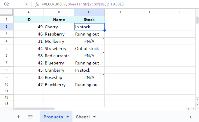 在谷歌表格中使用VLOOKUP匹配和合并数据。