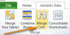 The Merge Cells button on the Excel Ribbon