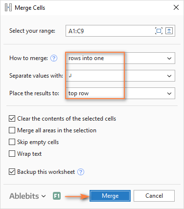 merge duplicate rows in excel while keeping all text