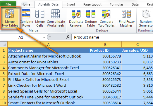 Select the main table that and click the Merge Tables button.