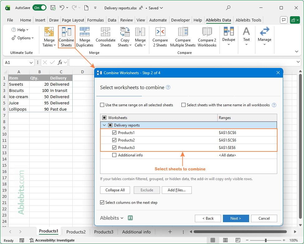 Merge Excel sheets by column names.
