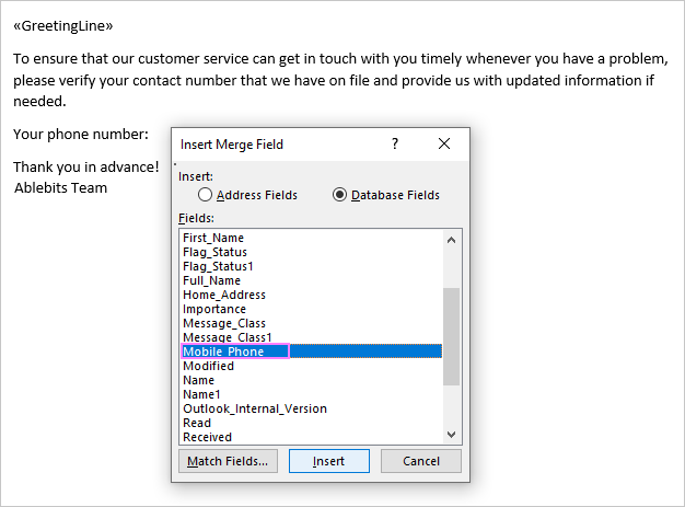 Inserting a merge field