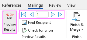 Previewing mail merge results