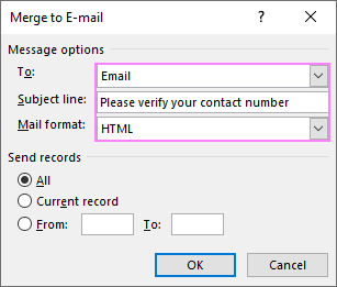 Review the message options and run the merge.