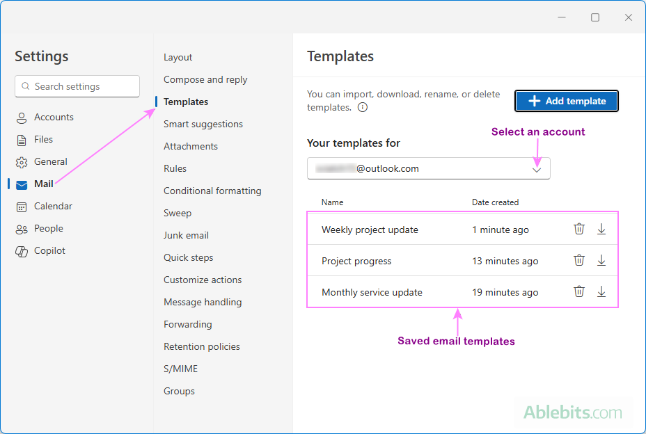 Access and view templates in the new Outlook.