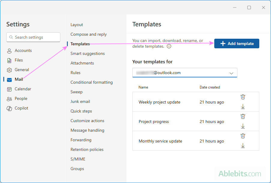 Add an .oft template to the new Outlook.