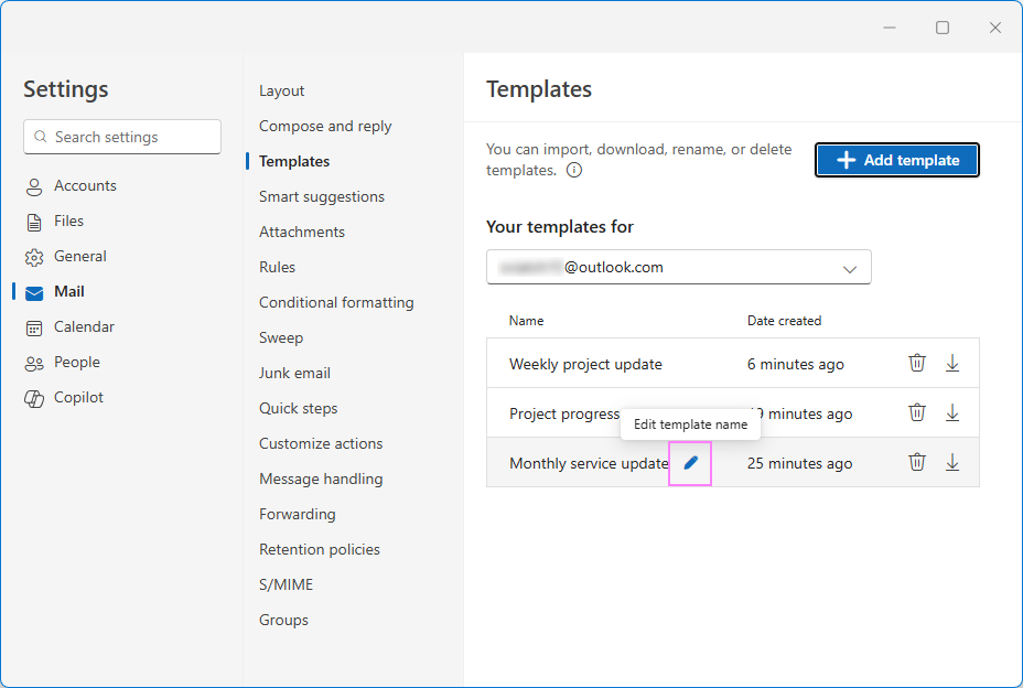 Rename a template in the new Outlook.