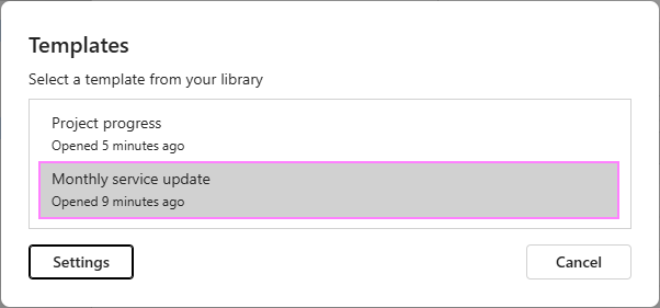 Select the template you want to insert into an email.
