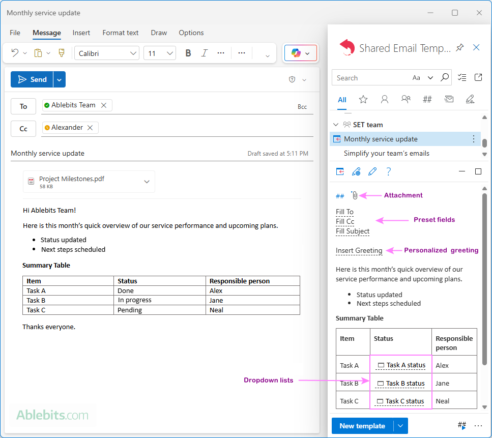 Using shared email templates in the new Outlook.
