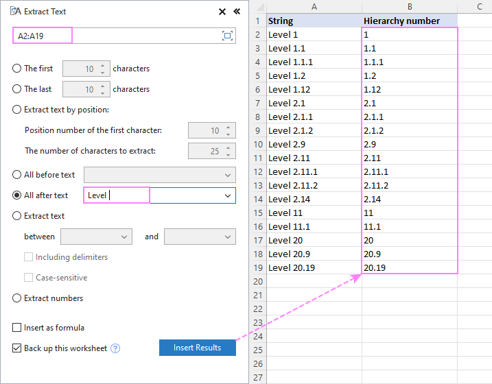 Use the Extract tool to pull multilevel numbers.