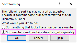 Sort numbers and numbers stored as text separately.
