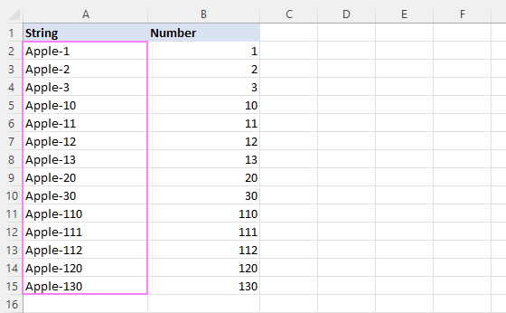 Text strings are sorted as numbers.