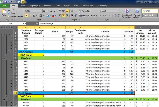 create multiple subtotals in excel