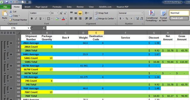 multiple subtotals in excel