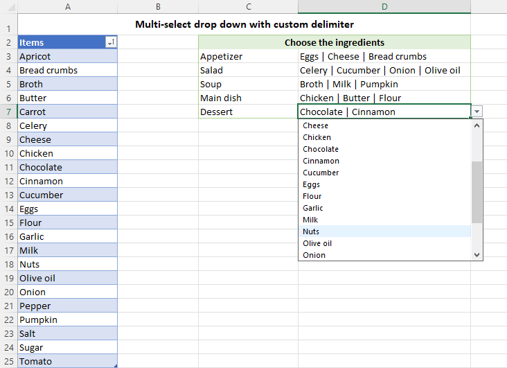 A multi-selection dropdown with a custom delimiter
