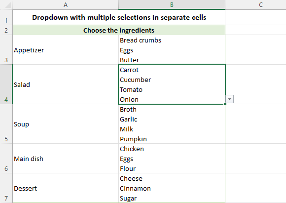 A dropdown list with multiple selections in separate lines