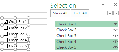 Select multiple checkboxes in Excel.