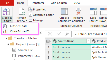 Loading combined data into an Excel worksheet