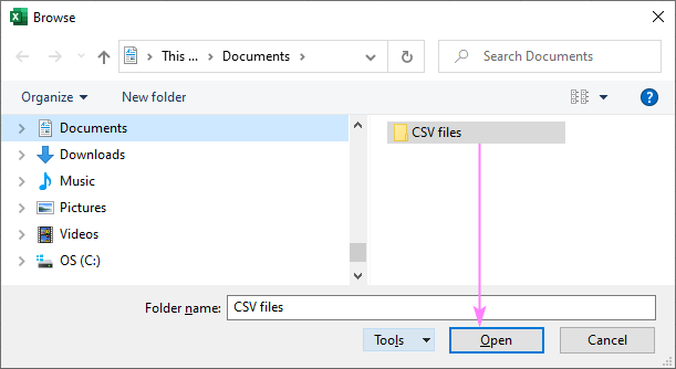 Open the folder containing the csv files.