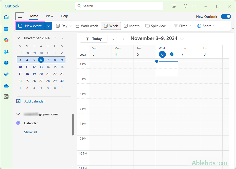 Create a new event in the new Outlook.