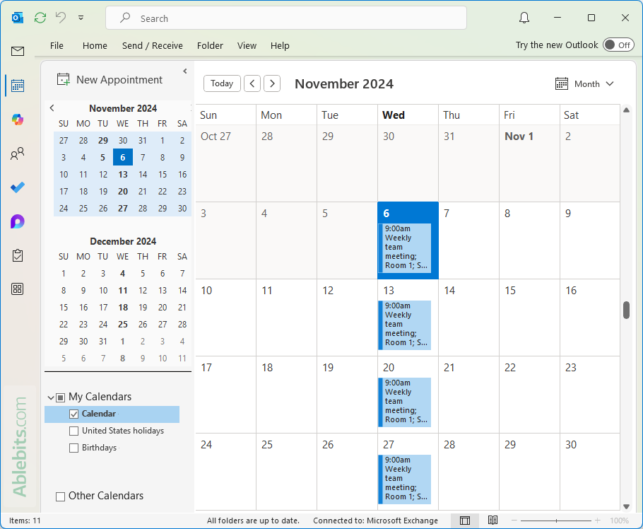 An event is scheduled for multiple dates in Outlook.