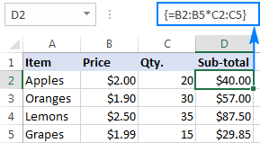 Multiplying two columns with an array formula