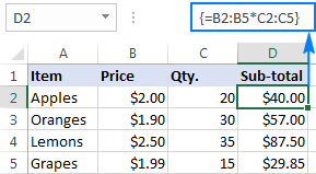 columns multiply formula excel array column cannot change multiplying row cells