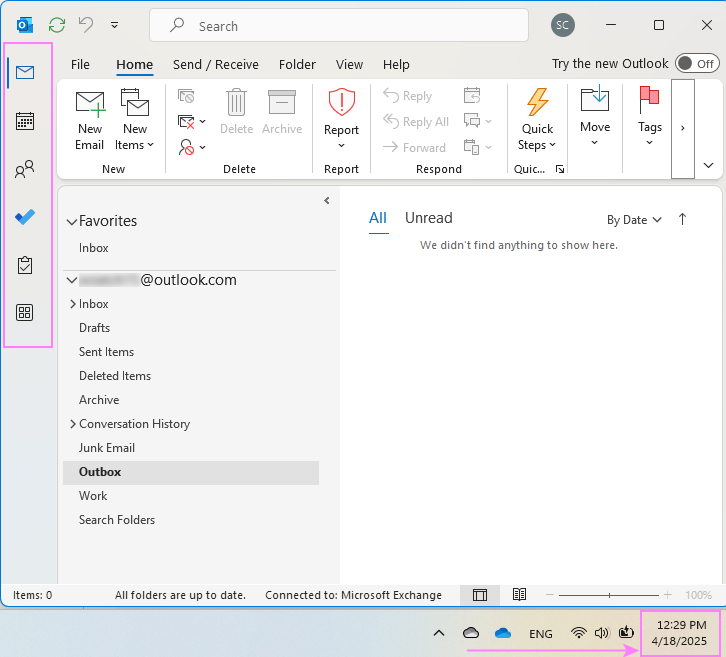 Outlook navigation pane