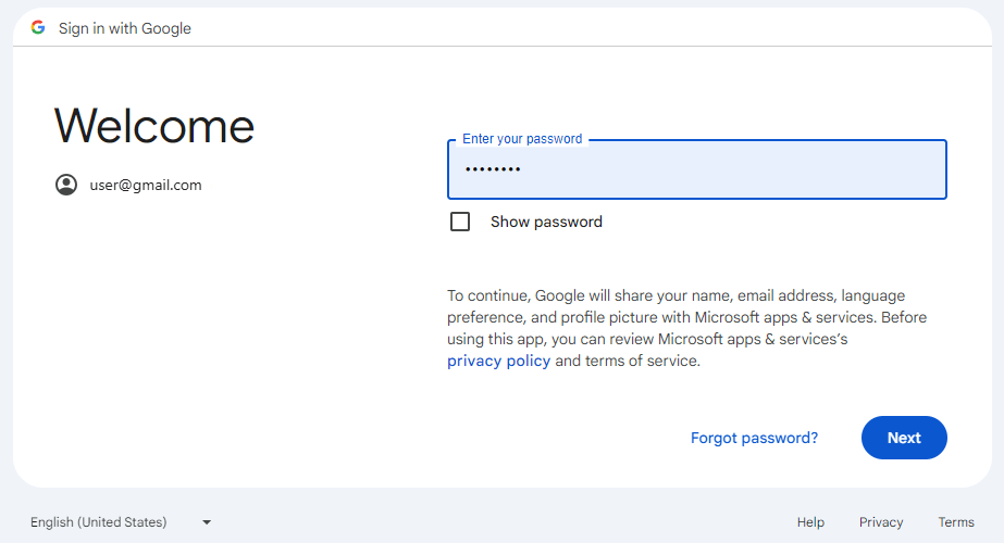 Enter the password for your Google account.