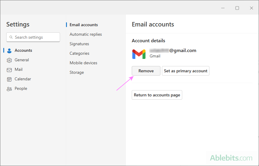 Delete an account from the new Outlook.