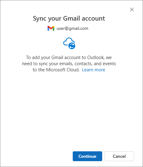 Allow Outlook to sync the Gmail items to the Microsoft Cloud.