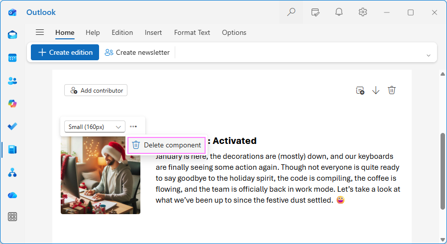 Remove section components from the newsletter.