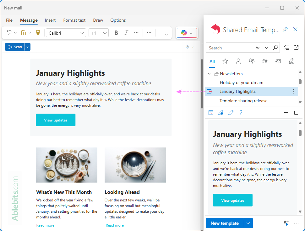 Create an Outlook newsletter from a template.