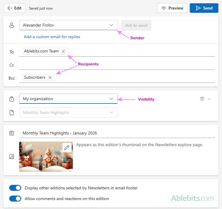 Send a newsletter in the new Outlook.
