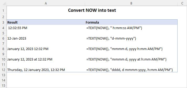 Convert NOW formula to text in Excel.