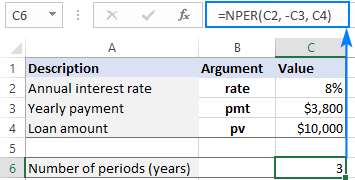 Excel NPER function with formula examples