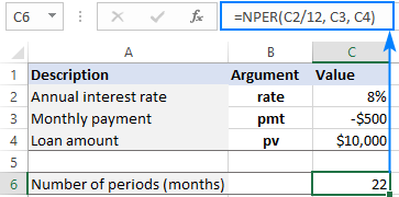 NPER formula for monthly payments