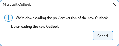 The new Outlook starts downloading.