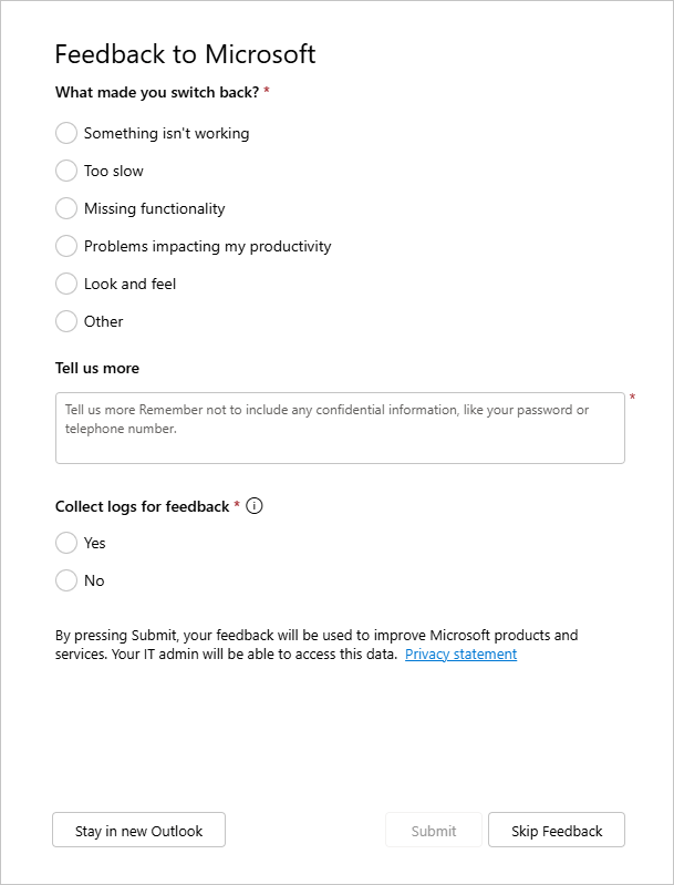 Optionally, provide feedback about the new Outlook.