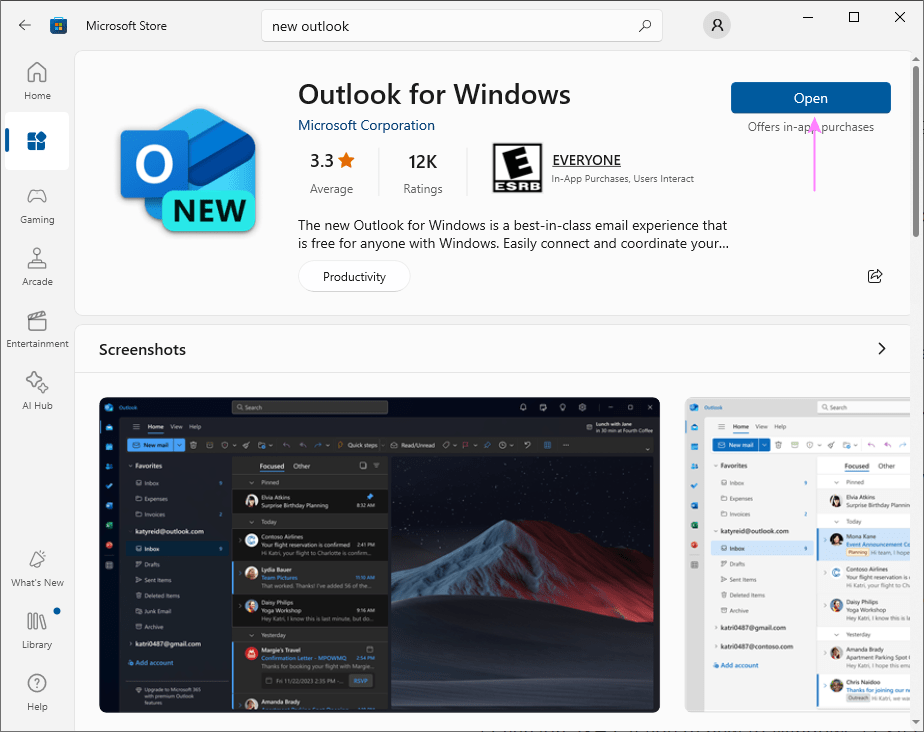 Open the new Outlook app.