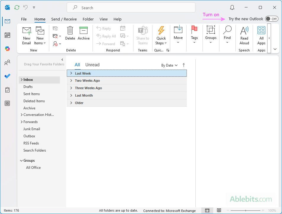 Turn on the Try the New Outlook toggle.