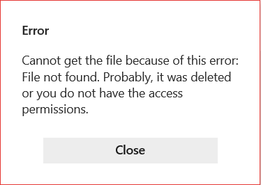 An error that the file can't be pasted as it is not found