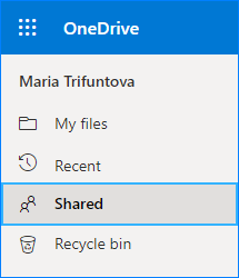 OneDrive section with all shared files and folders