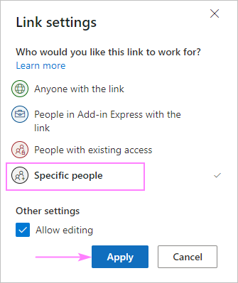 Sharing a OneDrive folder with specific people